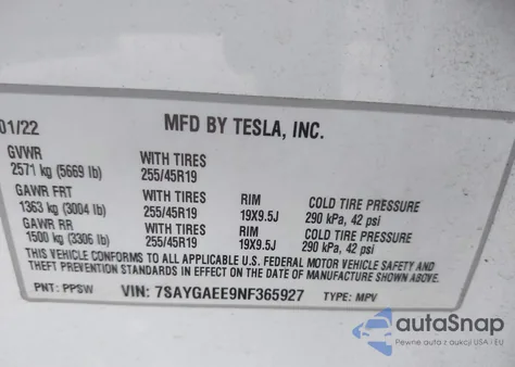 2022 Tesla Model Y Long Range Dual Motor All-Wheel Drive from USA, damaged, VIN 7SAYGAEE9NF365927